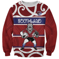 Southland Custom Rugby New Zealand Sweatshirt Aotearoa Maori Pukana Tiki Mascot