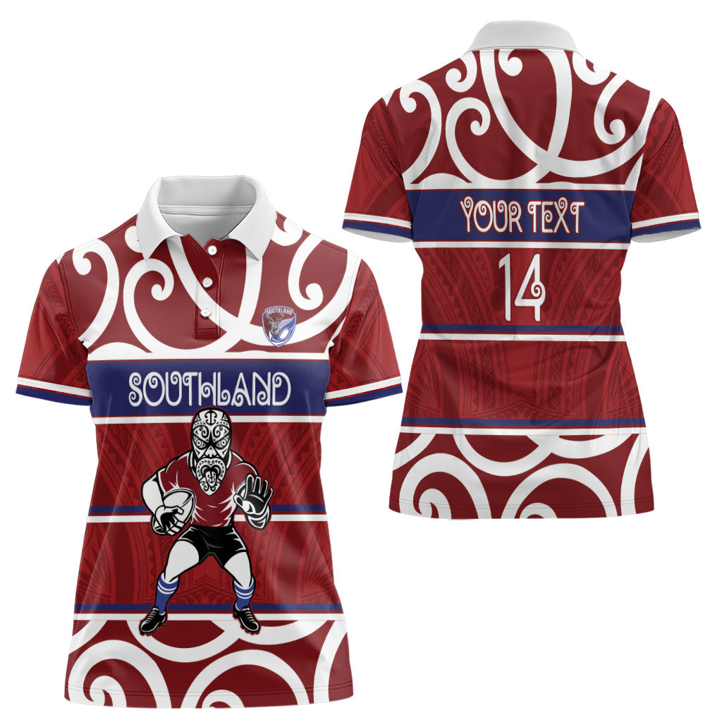 Southland Custom Rugby New Zealand Women Polo Shirt Aotearoa Maori Pukana Tiki Mascot