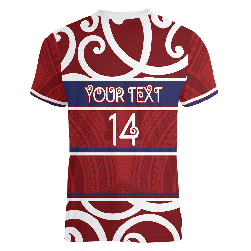 Southland Custom Rugby New Zealand Women V-Neck T-Shirt Aotearoa Maori Pukana Tiki Mascot