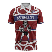 Southland Custom Rugby New Zealand Zipper Polo Shirt Aotearoa Maori Pukana Tiki Mascot