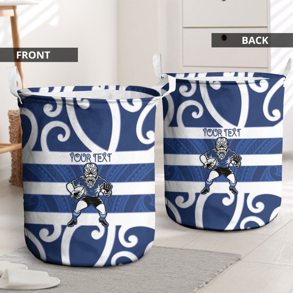 Auckland Custom Rugby New Zealand Laundry Basket Aotearoa Maori Pukana Tiki Mascot