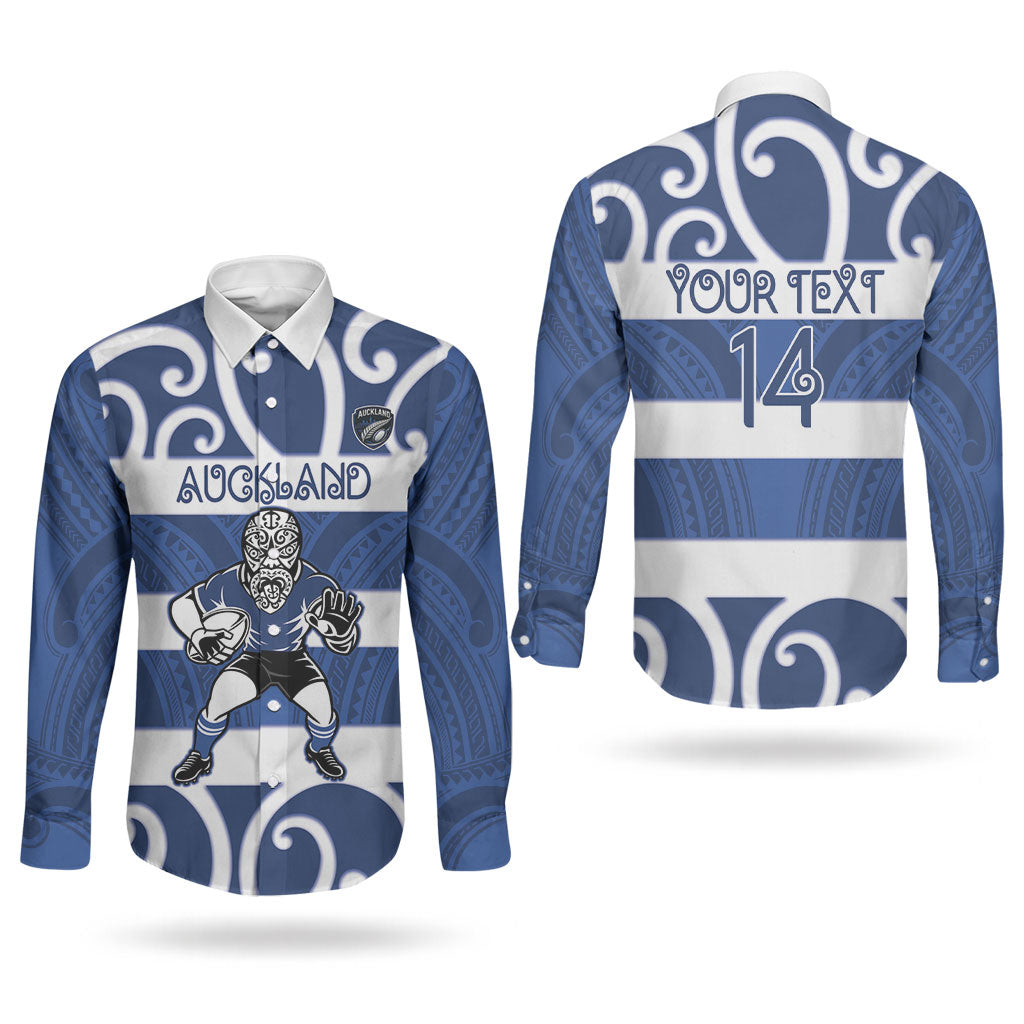 Auckland Custom Rugby New Zealand Couples Matching Long Sleeve Bodycon Dress and Long Sleeve Button Shirt Aotearoa Maori Pukana Tiki Mascot