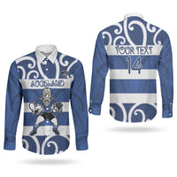 Auckland Custom Rugby New Zealand Couples Matching Summer Maxi Dress and Long Sleeve Button Shirt Aotearoa Maori Pukana Tiki Mascot
