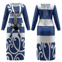 Auckland Custom Rugby New Zealand Family Matching Long Sleeve Bodycon Dress and Hawaiian Shirt Aotearoa Maori Pukana Tiki Mascot