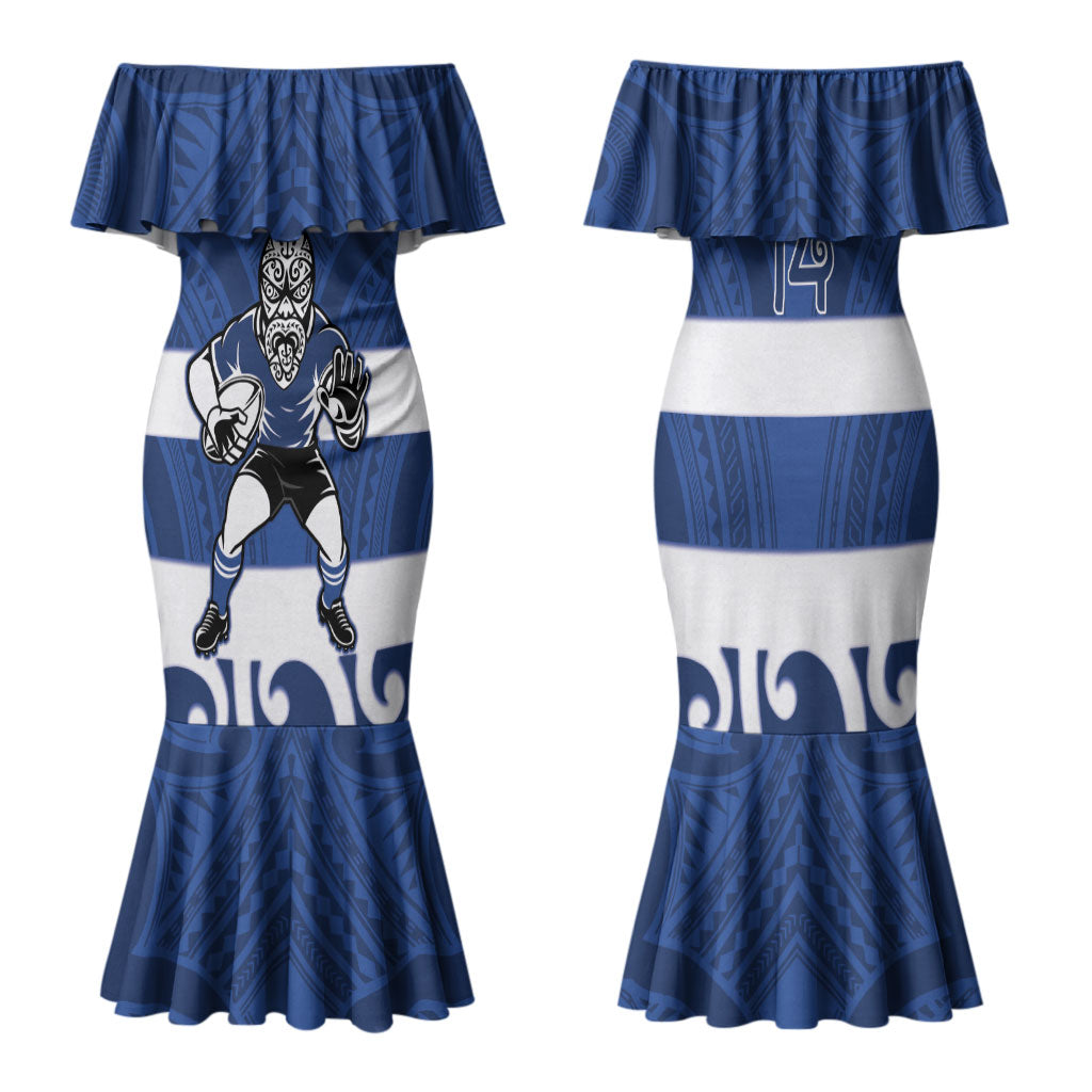 Auckland Custom Rugby New Zealand Family Matching Mermaid Dress and Hawaiian Shirt Aotearoa Maori Pukana Tiki Mascot