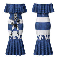 Auckland Custom Rugby New Zealand Family Matching Mermaid Dress and Hawaiian Shirt Aotearoa Maori Pukana Tiki Mascot