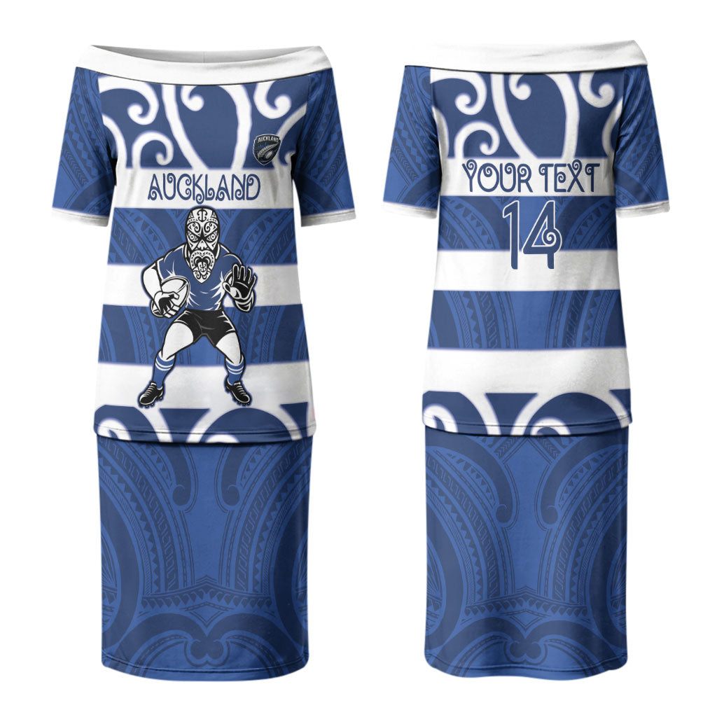 Auckland Custom Rugby New Zealand Family Matching Puletasi and Hawaiian Shirt Aotearoa Maori Pukana Tiki Mascot