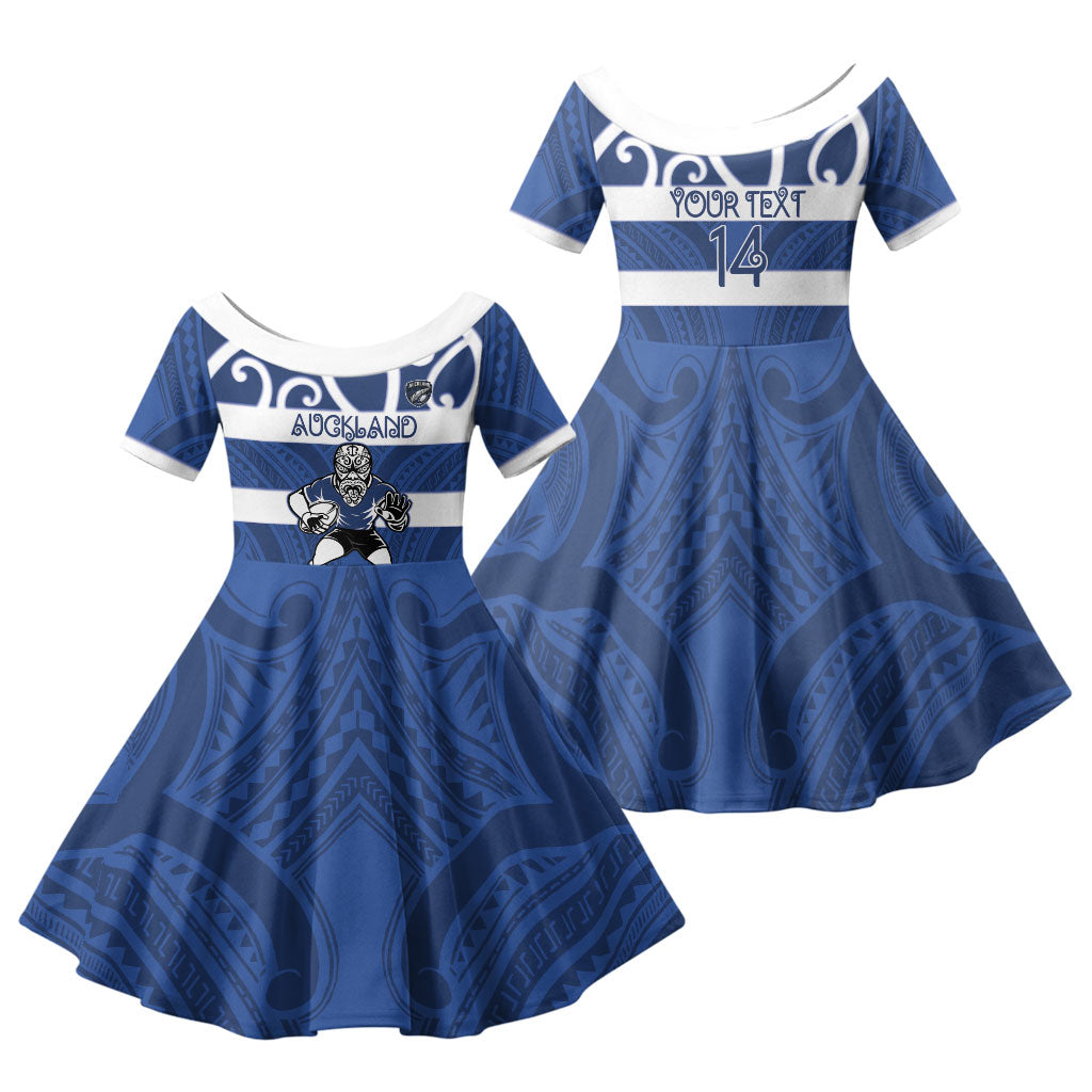 Auckland Custom Rugby New Zealand Family Matching Tank Maxi Dress and Hawaiian Shirt Aotearoa Maori Pukana Tiki Mascot