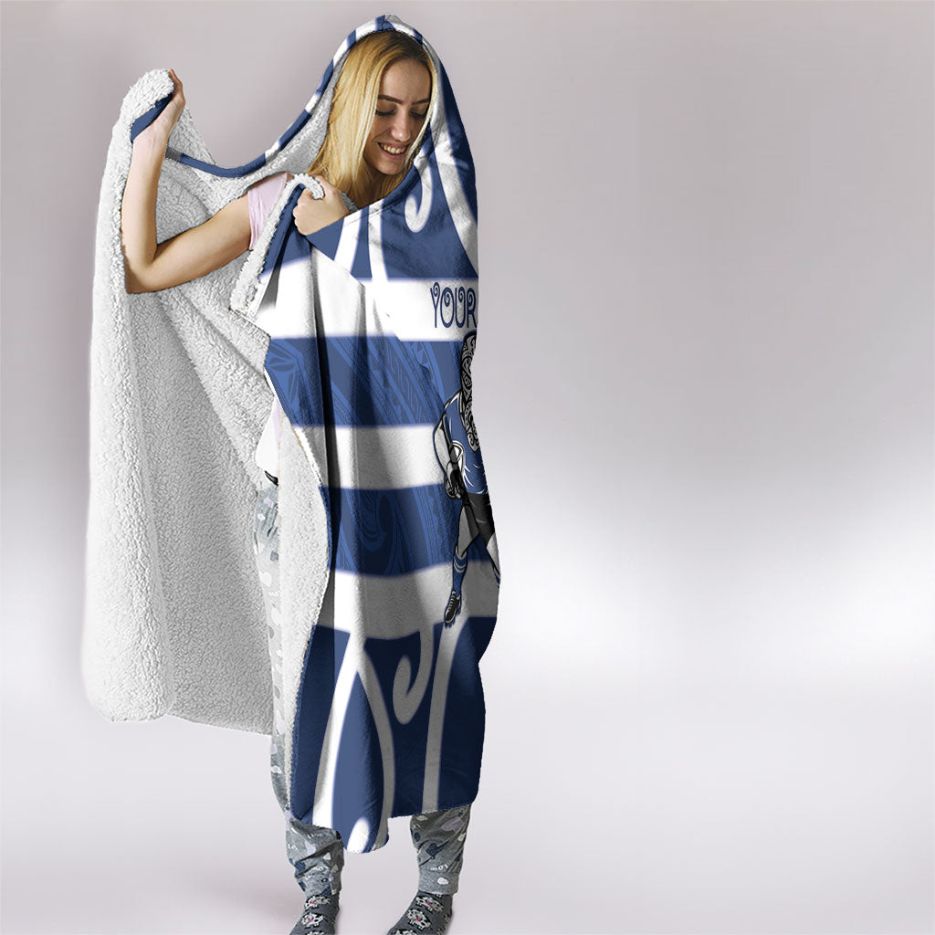 Auckland Custom Rugby New Zealand Hooded Blanket Aotearoa Maori Pukana Tiki Mascot