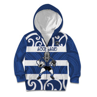 Auckland Custom Rugby New Zealand Kid Hoodie Aotearoa Maori Pukana Tiki Mascot