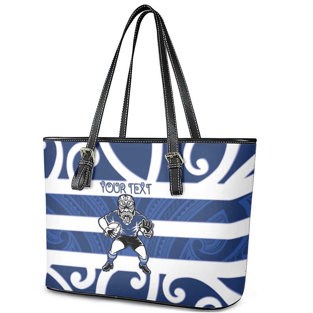 Auckland Custom Rugby New Zealand Leather Tote Bag Aotearoa Maori Pukana Tiki Mascot
