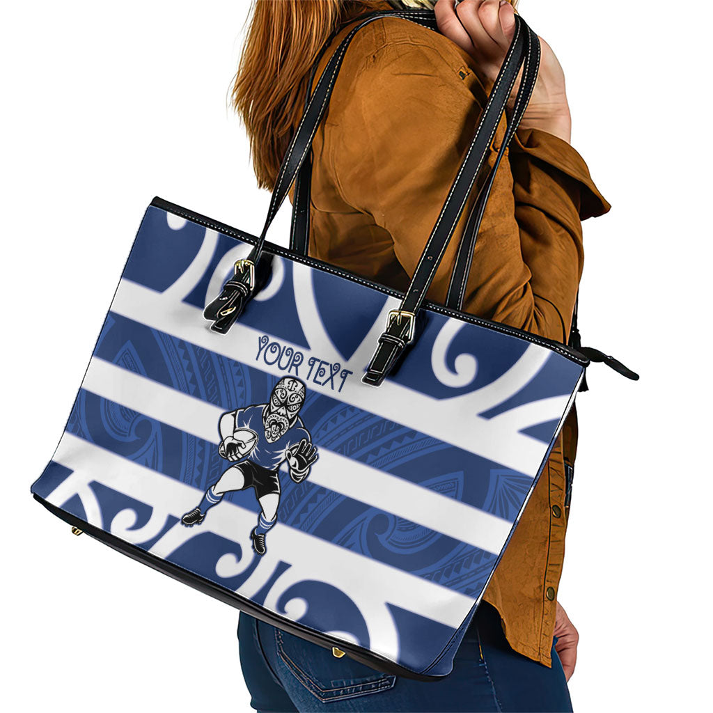 Auckland Custom Rugby New Zealand Leather Tote Bag Aotearoa Maori Pukana Tiki Mascot
