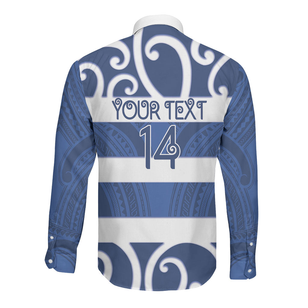 Auckland Custom Rugby New Zealand Long Sleeve Button Shirt Aotearoa Maori Pukana Tiki Mascot