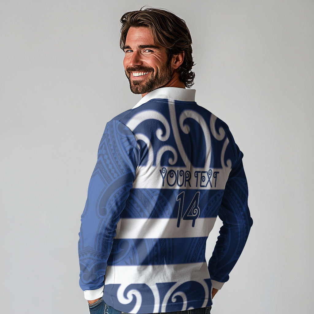 Auckland Custom Rugby New Zealand Long Sleeve Polo Shirt Aotearoa Maori Pukana Tiki Mascot