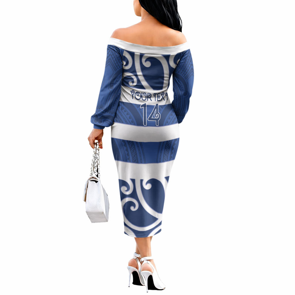 Auckland Custom Rugby New Zealand Off The Shoulder Long Sleeve Dress Aotearoa Maori Pukana Tiki Mascot