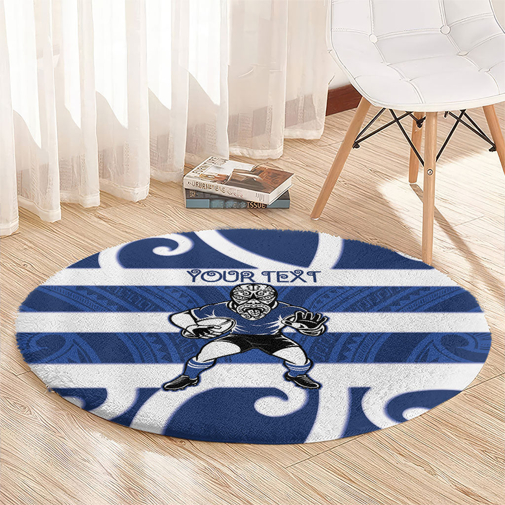 Auckland Custom Rugby New Zealand Round Carpet Aotearoa Maori Pukana Tiki Mascot