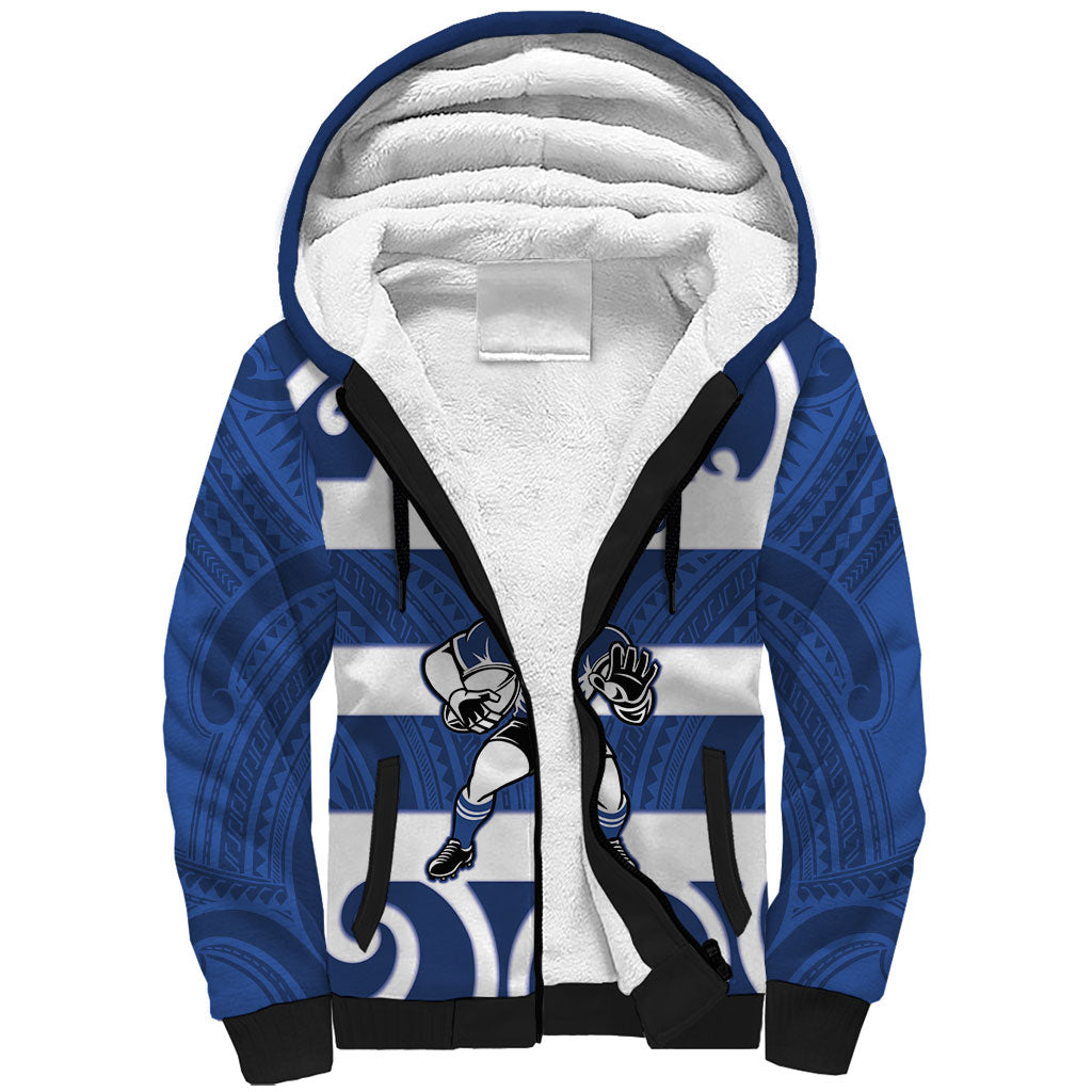Auckland Custom Rugby New Zealand Sherpa Hoodie Aotearoa Maori Pukana Tiki Mascot