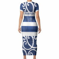 Auckland Custom Rugby New Zealand Short Sleeve Bodycon Dress Aotearoa Maori Pukana Tiki Mascot