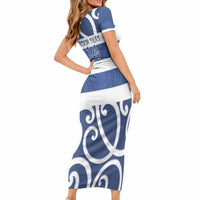Auckland Custom Rugby New Zealand Short Sleeve Bodycon Dress Aotearoa Maori Pukana Tiki Mascot