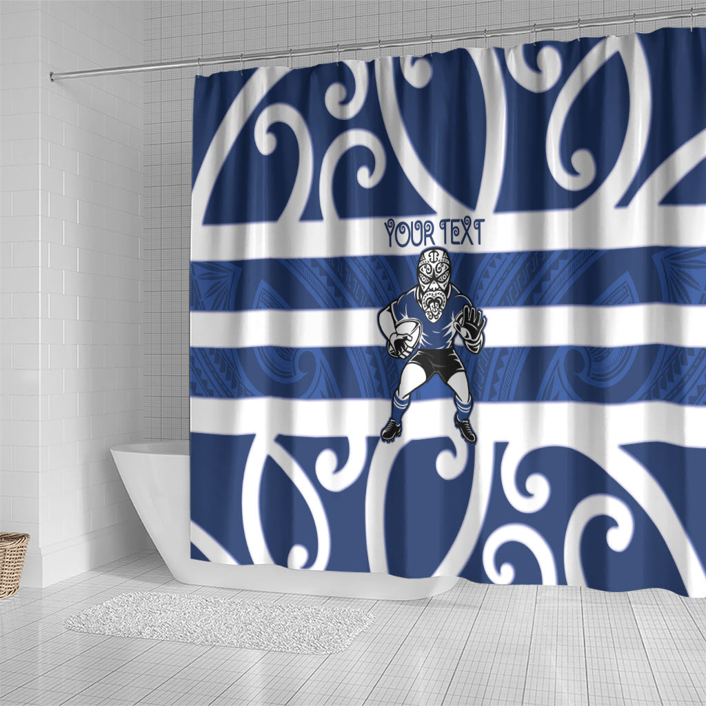 Auckland Custom Rugby New Zealand Shower Curtain Aotearoa Maori Pukana Tiki Mascot
