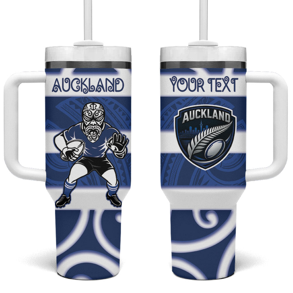 Auckland Custom Rugby New Zealand Tumbler With Handle Aotearoa Maori Pukana Tiki Mascot
