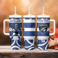Auckland Custom Rugby New Zealand Tumbler With Handle Aotearoa Maori Pukana Tiki Mascot