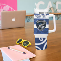 Auckland Custom Rugby New Zealand Tumbler With Handle Aotearoa Maori Pukana Tiki Mascot