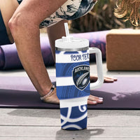 Auckland Custom Rugby New Zealand Tumbler With Handle Aotearoa Maori Pukana Tiki Mascot