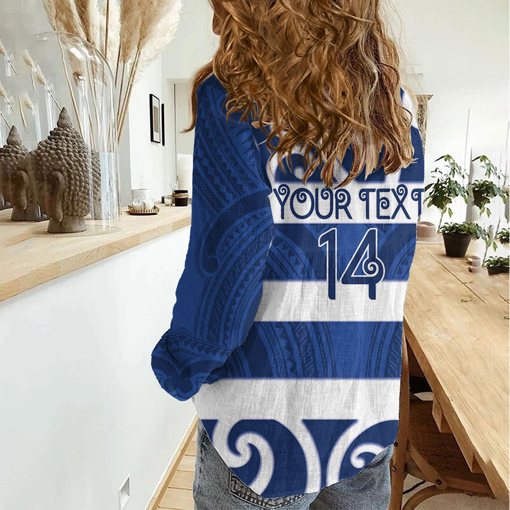 Auckland Custom Rugby New Zealand Women Casual Shirt Aotearoa Maori Pukana Tiki Mascot