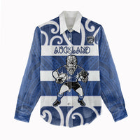 Auckland Custom Rugby New Zealand Women Casual Shirt Aotearoa Maori Pukana Tiki Mascot