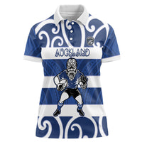 Auckland Custom Rugby New Zealand Women Polo Shirt Aotearoa Maori Pukana Tiki Mascot