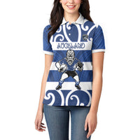 Auckland Custom Rugby New Zealand Women Polo Shirt Aotearoa Maori Pukana Tiki Mascot