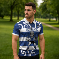 Auckland Custom Rugby New Zealand Zipper Polo Shirt Aotearoa Maori Pukana Tiki Mascot