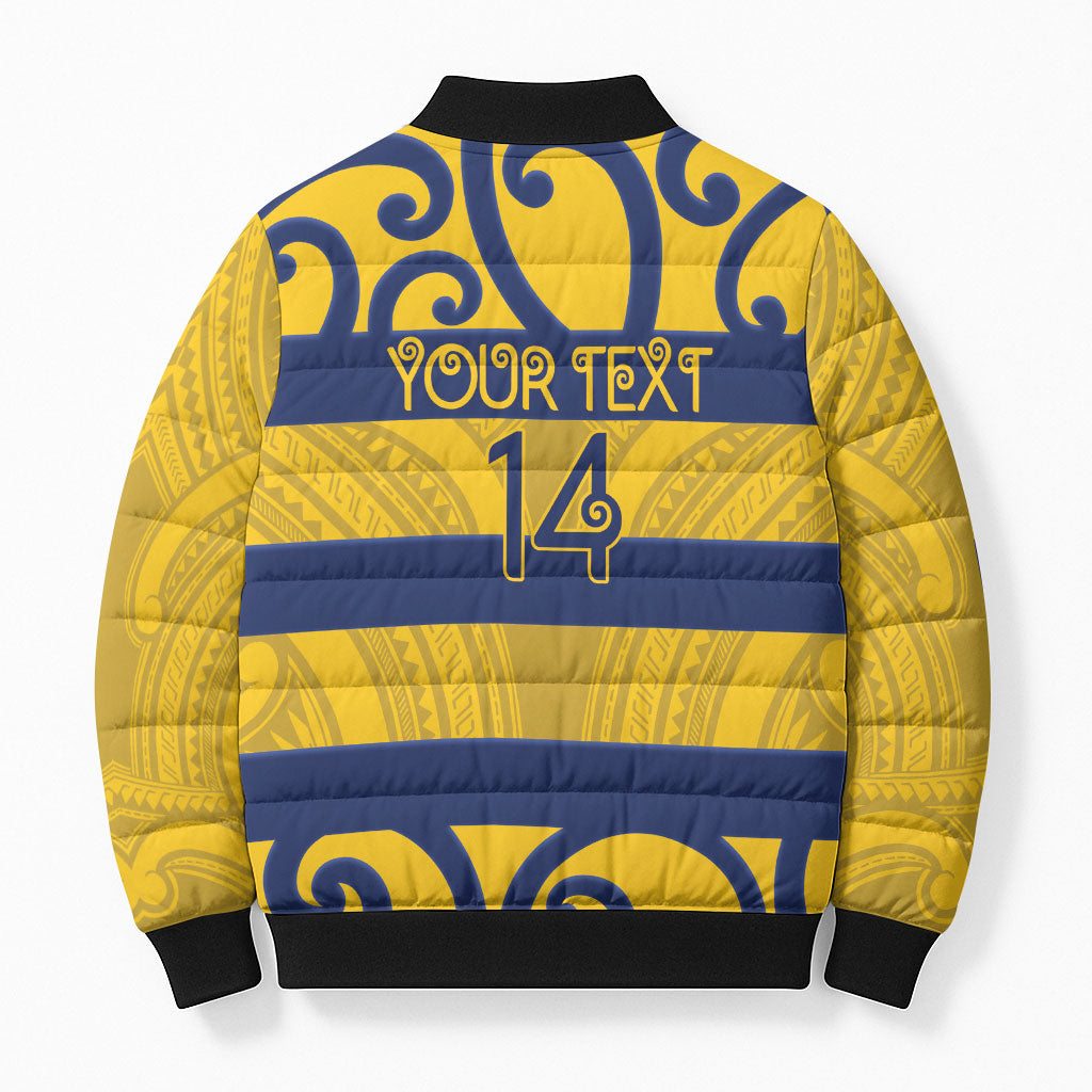 Bay of Plenty Custom Rugby New Zealand Bomber Puffer Jacket Aotearoa Maori Pukana Tiki Mascot