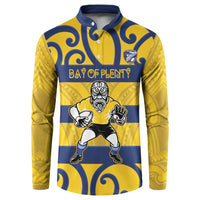 Bay of Plenty Custom Rugby New Zealand Button Sweatshirt Aotearoa Maori Pukana Tiki Mascot