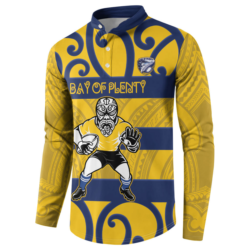 Bay of Plenty Custom Rugby New Zealand Button Sweatshirt Aotearoa Maori Pukana Tiki Mascot