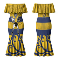 Bay of Plenty Custom Rugby New Zealand Couples Matching Mermaid Dress and Hawaiian Shirt Aotearoa Maori Pukana Tiki Mascot