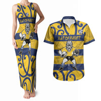 Bay of Plenty Custom Rugby New Zealand Couples Matching Tank Maxi Dress and Hawaiian Shirt Aotearoa Maori Pukana Tiki Mascot
