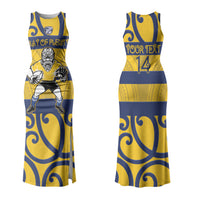Bay of Plenty Custom Rugby New Zealand Couples Matching Tank Maxi Dress and Long Sleeve Button Shirt Aotearoa Maori Pukana Tiki Mascot
