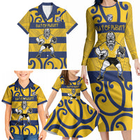 Bay of Plenty Custom Rugby New Zealand Family Matching Long Sleeve Bodycon Dress and Hawaiian Shirt Aotearoa Maori Pukana Tiki Mascot
