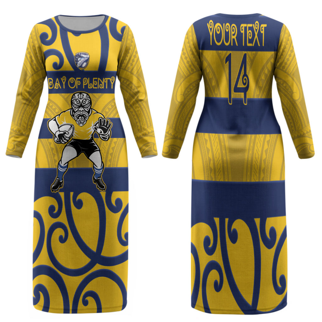 Bay of Plenty Custom Rugby New Zealand Family Matching Long Sleeve Bodycon Dress and Hawaiian Shirt Aotearoa Maori Pukana Tiki Mascot