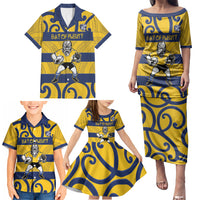 Bay of Plenty Custom Rugby New Zealand Family Matching Puletasi and Hawaiian Shirt Aotearoa Maori Pukana Tiki Mascot