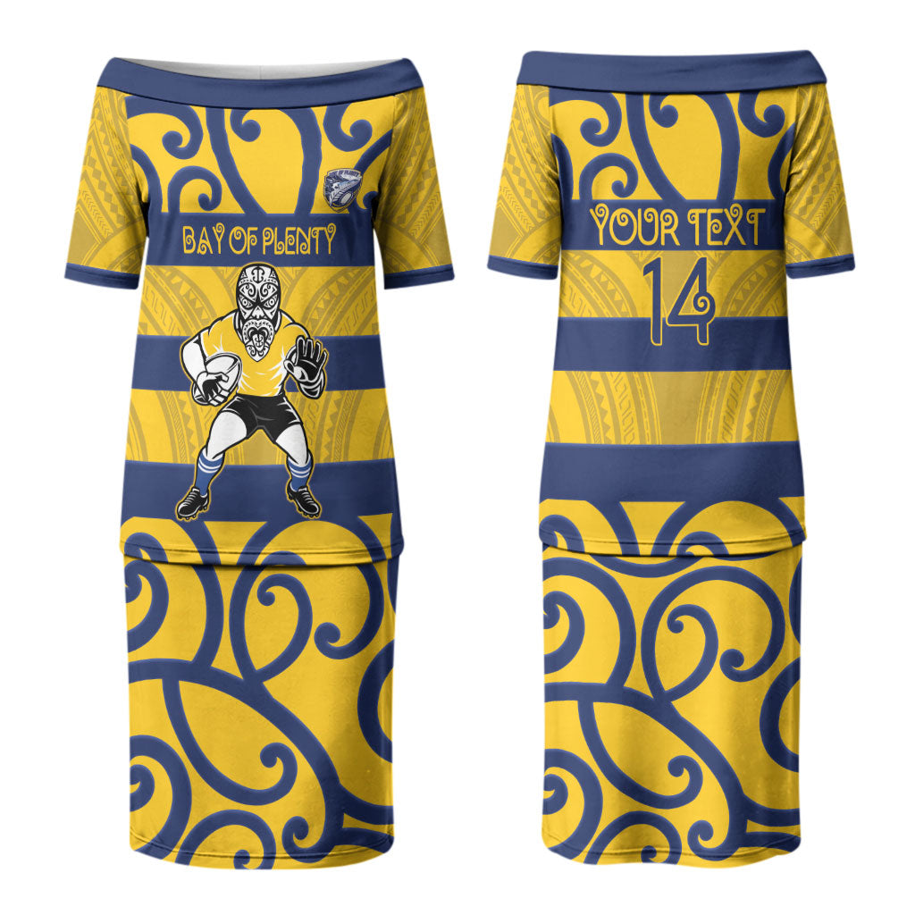 Bay of Plenty Custom Rugby New Zealand Family Matching Puletasi and Hawaiian Shirt Aotearoa Maori Pukana Tiki Mascot