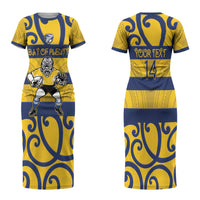Bay of Plenty Custom Rugby New Zealand Family Matching Short Sleeve Bodycon Dress and Hawaiian Shirt Aotearoa Maori Pukana Tiki Mascot