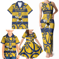 Bay of Plenty Custom Rugby New Zealand Family Matching Tank Maxi Dress and Hawaiian Shirt Aotearoa Maori Pukana Tiki Mascot