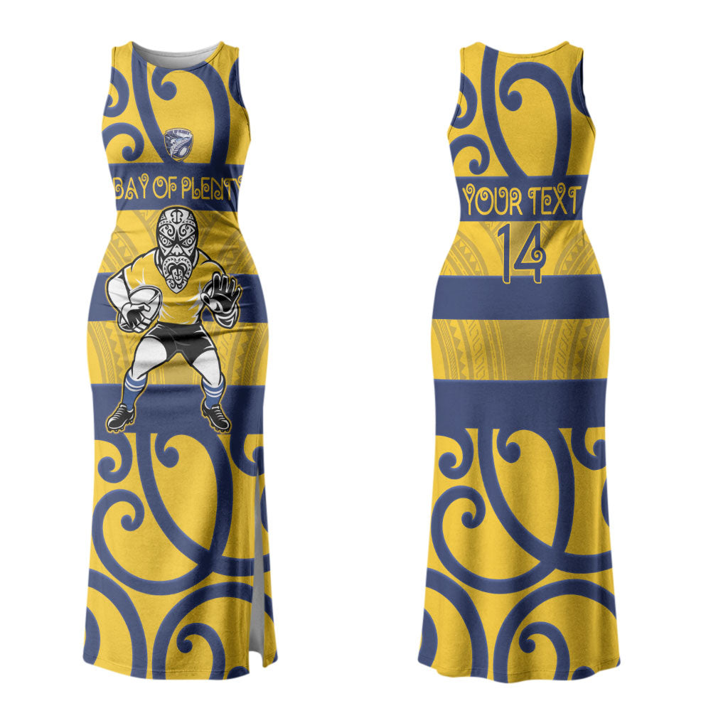 Bay of Plenty Custom Rugby New Zealand Family Matching Tank Maxi Dress and Hawaiian Shirt Aotearoa Maori Pukana Tiki Mascot