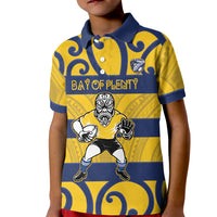 Bay of Plenty Custom Rugby New Zealand Kid Polo Shirt Aotearoa Maori Pukana Tiki Mascot