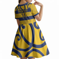 Bay of Plenty Custom Rugby New Zealand Kid Short Sleeve Dress Aotearoa Maori Pukana Tiki Mascot