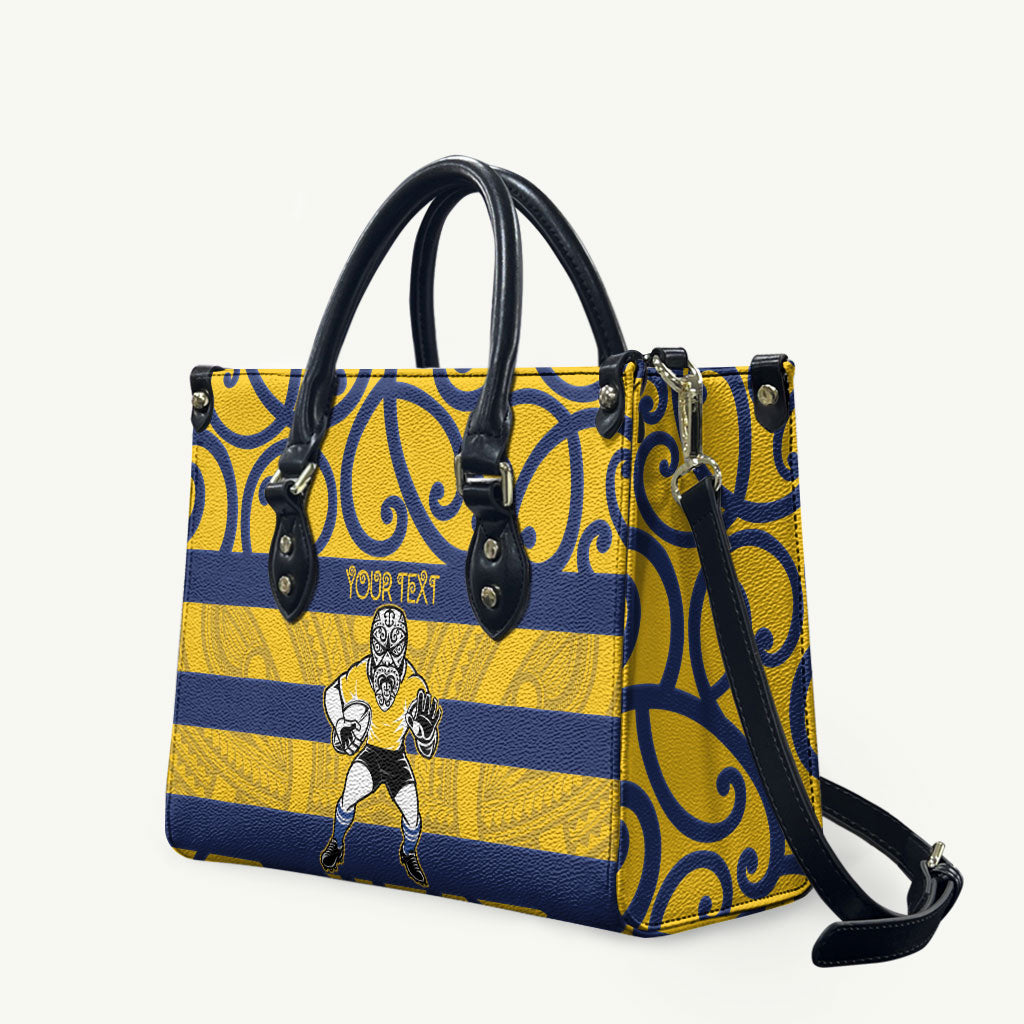 Bay of Plenty Custom Rugby New Zealand Leather Bag Aotearoa Maori Pukana Tiki Mascot