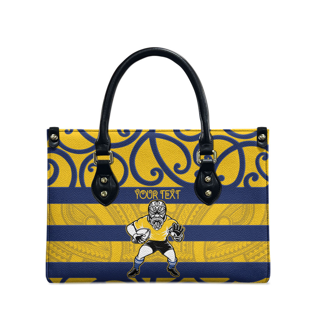 Bay of Plenty Custom Rugby New Zealand Leather Bag Aotearoa Maori Pukana Tiki Mascot